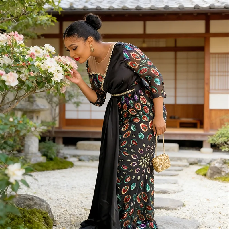 

Новые модные африканские праздничные платья больших размеров для женщин с пайетками 2024 года: Дашики, Анкара, свадебные платья, турецкие мусульманские макси-платья, одежда