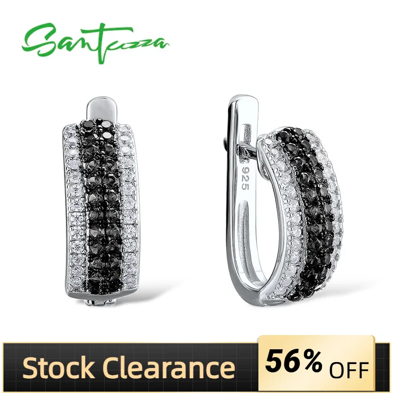 

SANTUZZA Real 925 Sterling Silver Earrings For Women Sparkling Black Spinel Classic Daily Wearing Delicate Gifts Fine Jewelry
