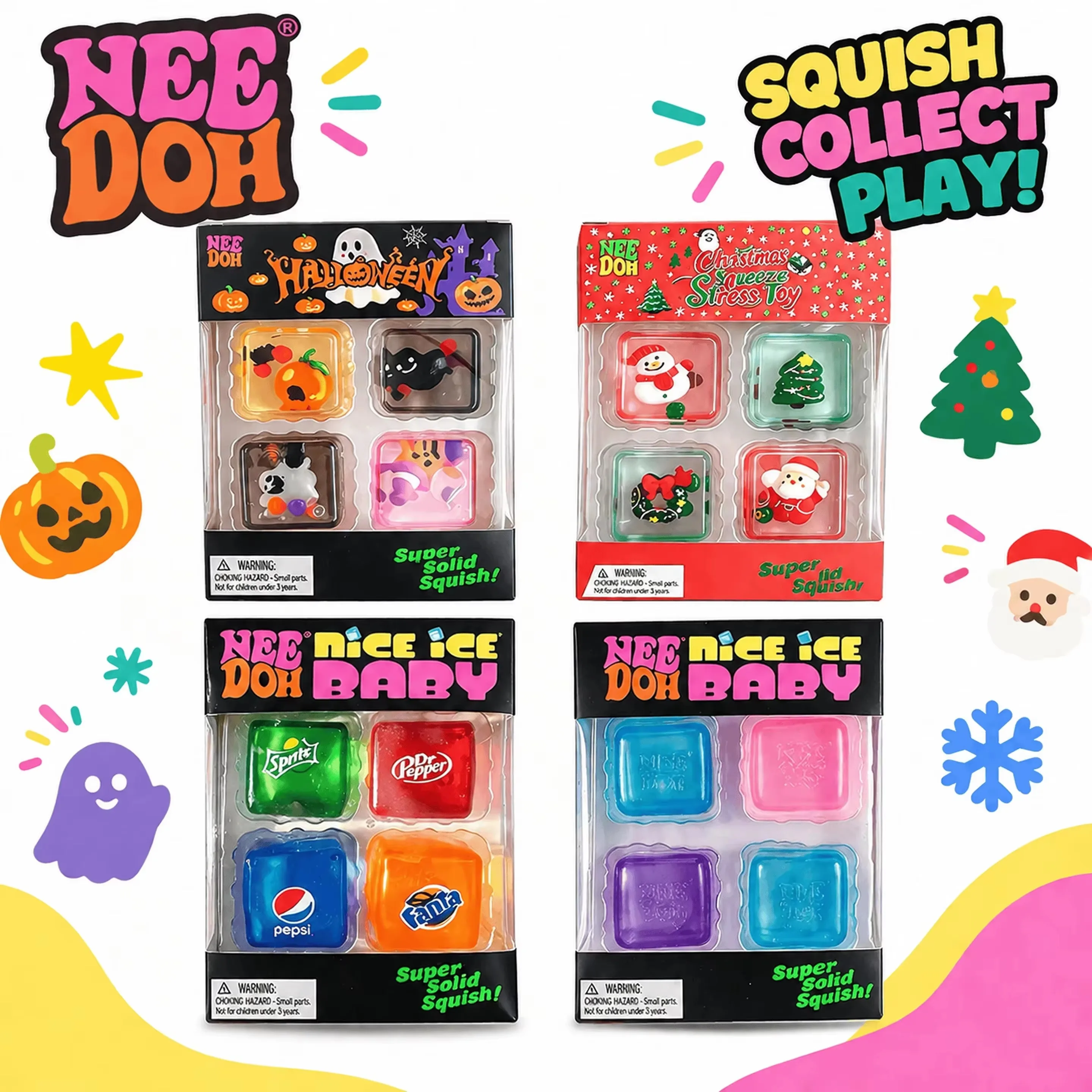 NewSchylling NeeDoh Halloween Teenie Mini Ice Cube 4‑Pack Fidget Sensory Maltose Slow‑Rebound Stress Anxiety Relief Squeeze Ball