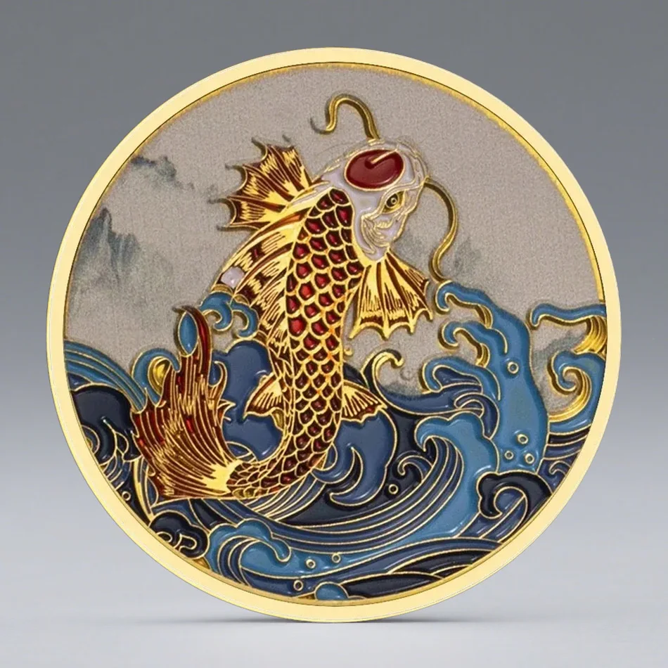 Chinese Fancy Carp Decorations Koi Golden Plated Lucky Gift Commemorative Coins