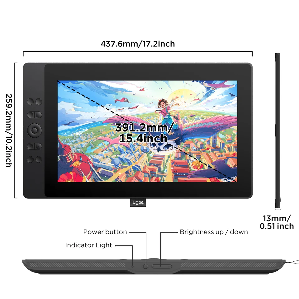 Ugee UE16 Drawing Tablet Monitor 16K Pressure 143% sRGB 15.4inch
