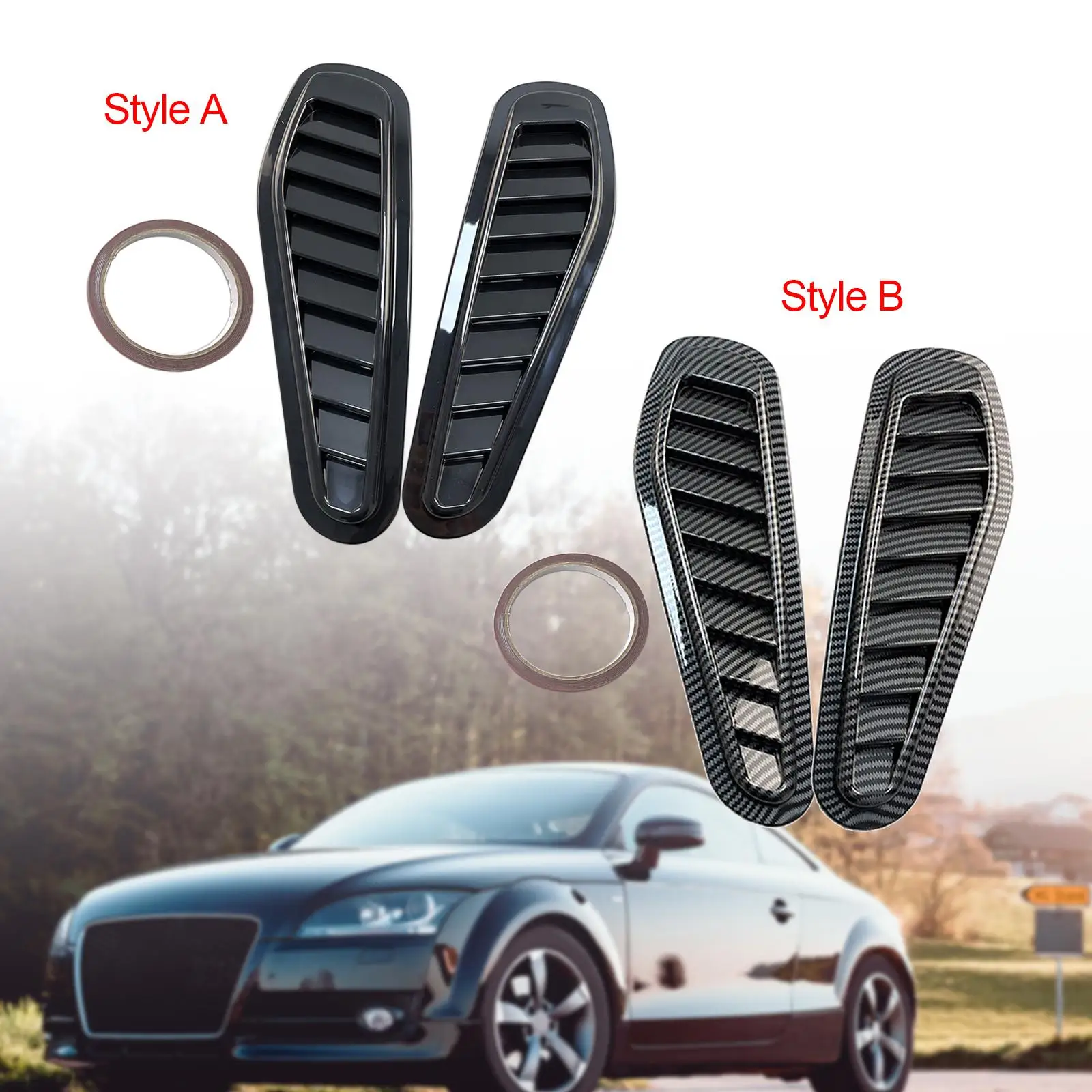 2 Pieces Air Flow Intake Cover Hood Scoops Car Exterior Parts Universal