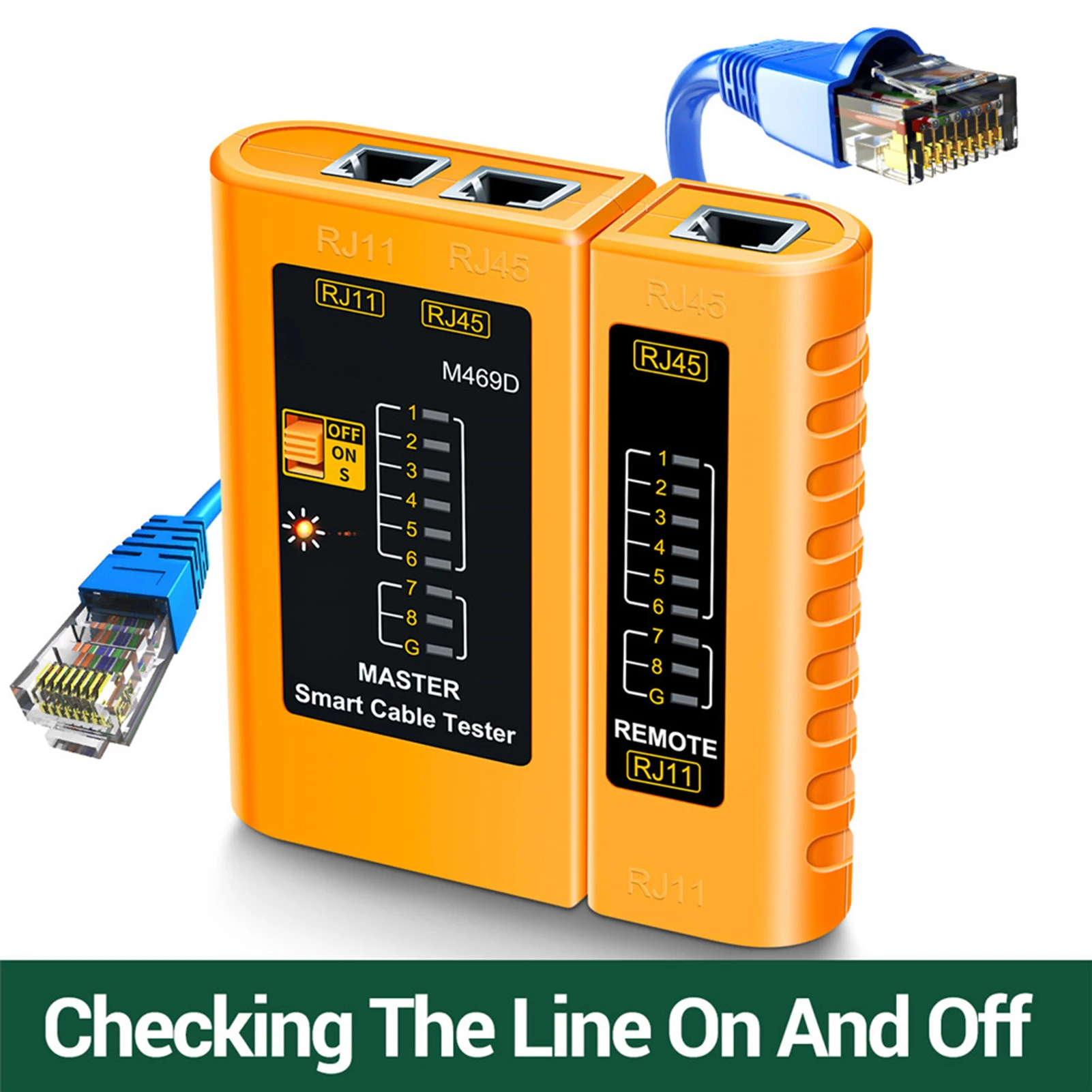 M469D  Cable Tester Pairing Instrument for RJ11 RJ45 Telephone Lines with LED Indicator, On-off Checking/ Shielded