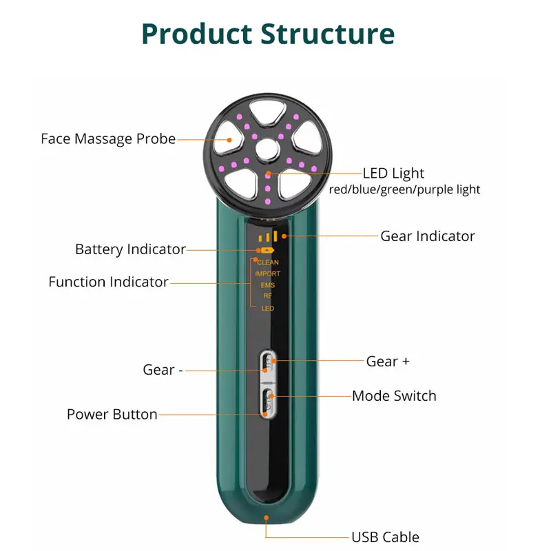 Microcurrent Facial Device Face Lifting Machine คอกระชับผิวนวด LED Light Therapy การสั่นสะเทือน Rejuvenation Beauty TOOL