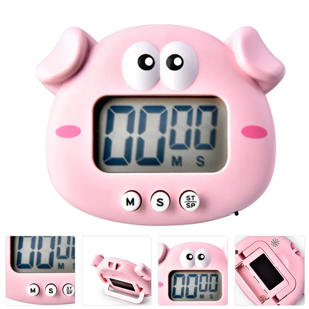Cartoon Piggy Electronic Timer Bright Pink Plastic Countdown Clock for Classroom Activities Home Office Baking Timer Student