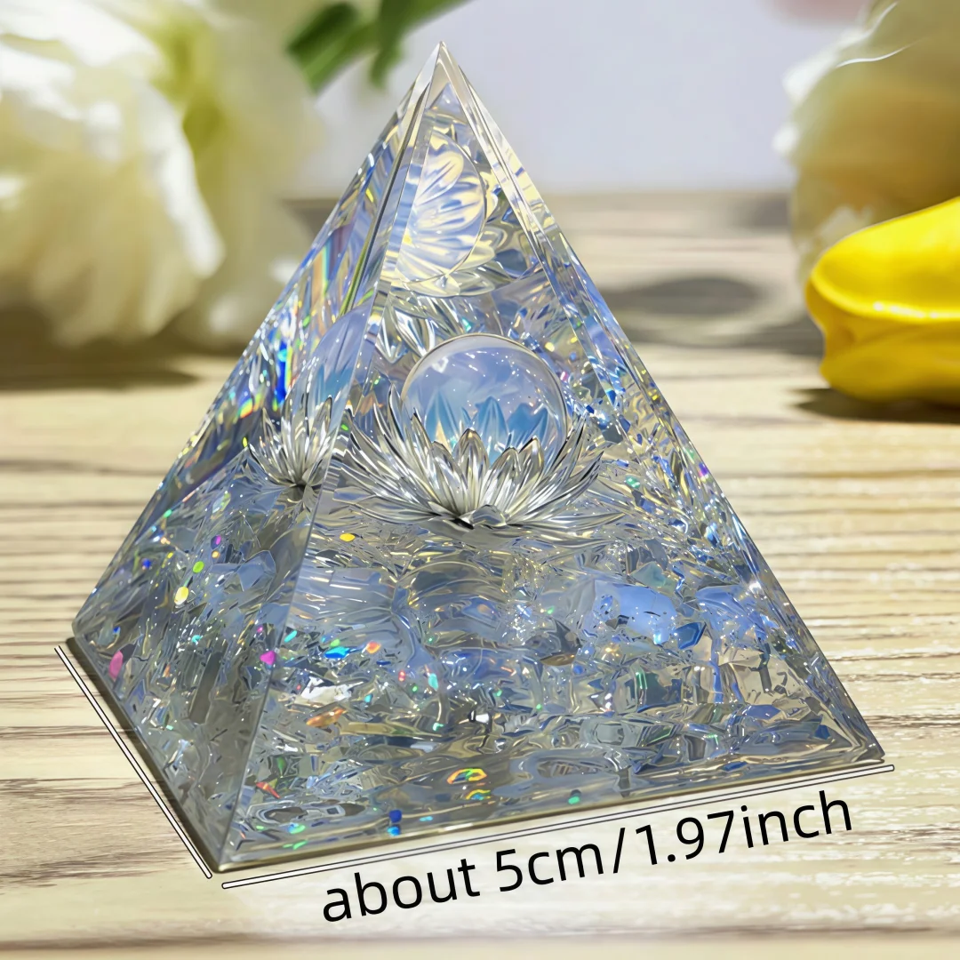 1 Stück Weiße Lotusblumen-Opal-Orgonit-Pyramide, Dekoratives Wohnaccessoire, Lebensblumen-Design, Energiepyramide für Innendekoration – Detail 2