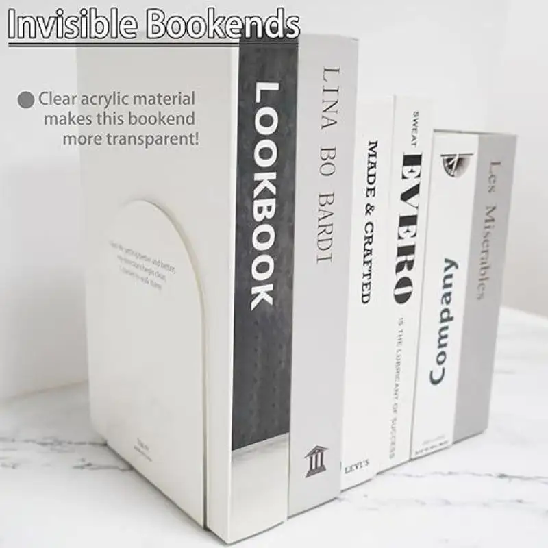 Universal Transparent Clear Acrylic Bookends Non-Skid Book Stoppers Perfect Holiday Gift for Book Enthusiasts