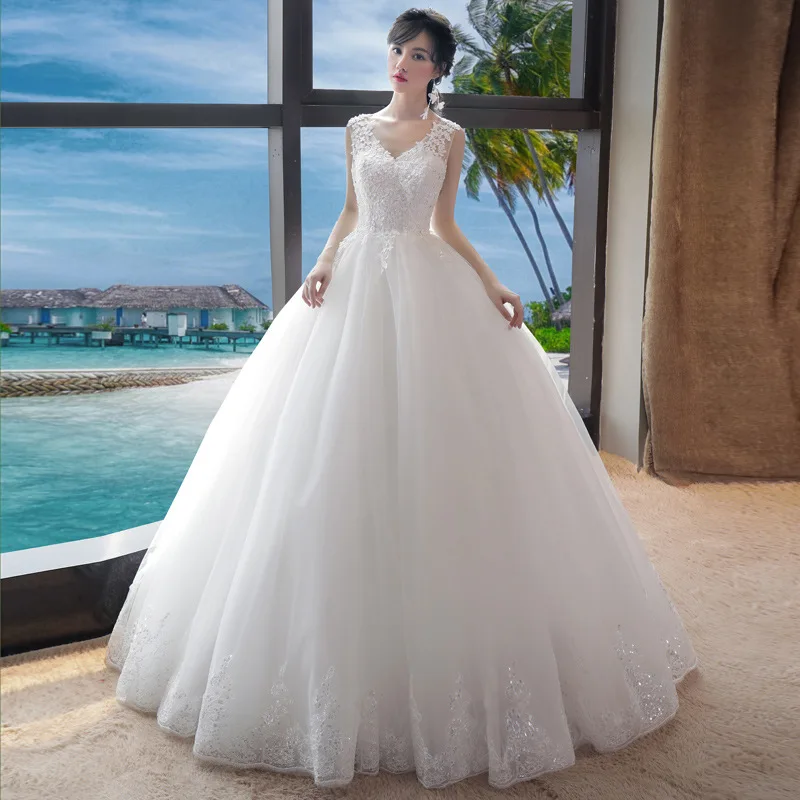 Elegant Laceชุดแต่งงานTulleคลาสสิกVคอแขนกุดVestido De Noiva Elegant SimpleยาวRobe Mariage Femme Plusขนาด