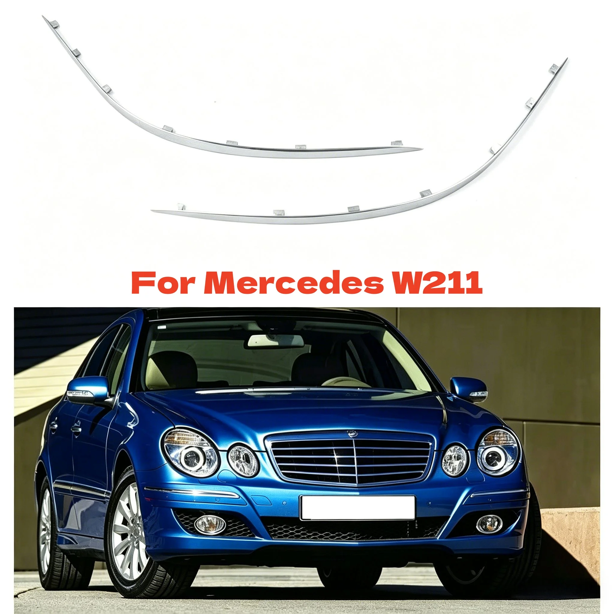 Replacement For Mercedes W211 Car Front Bumper Chrome Trim Molding Silvery Plastic 2118852321 2118852421 Auto accessories