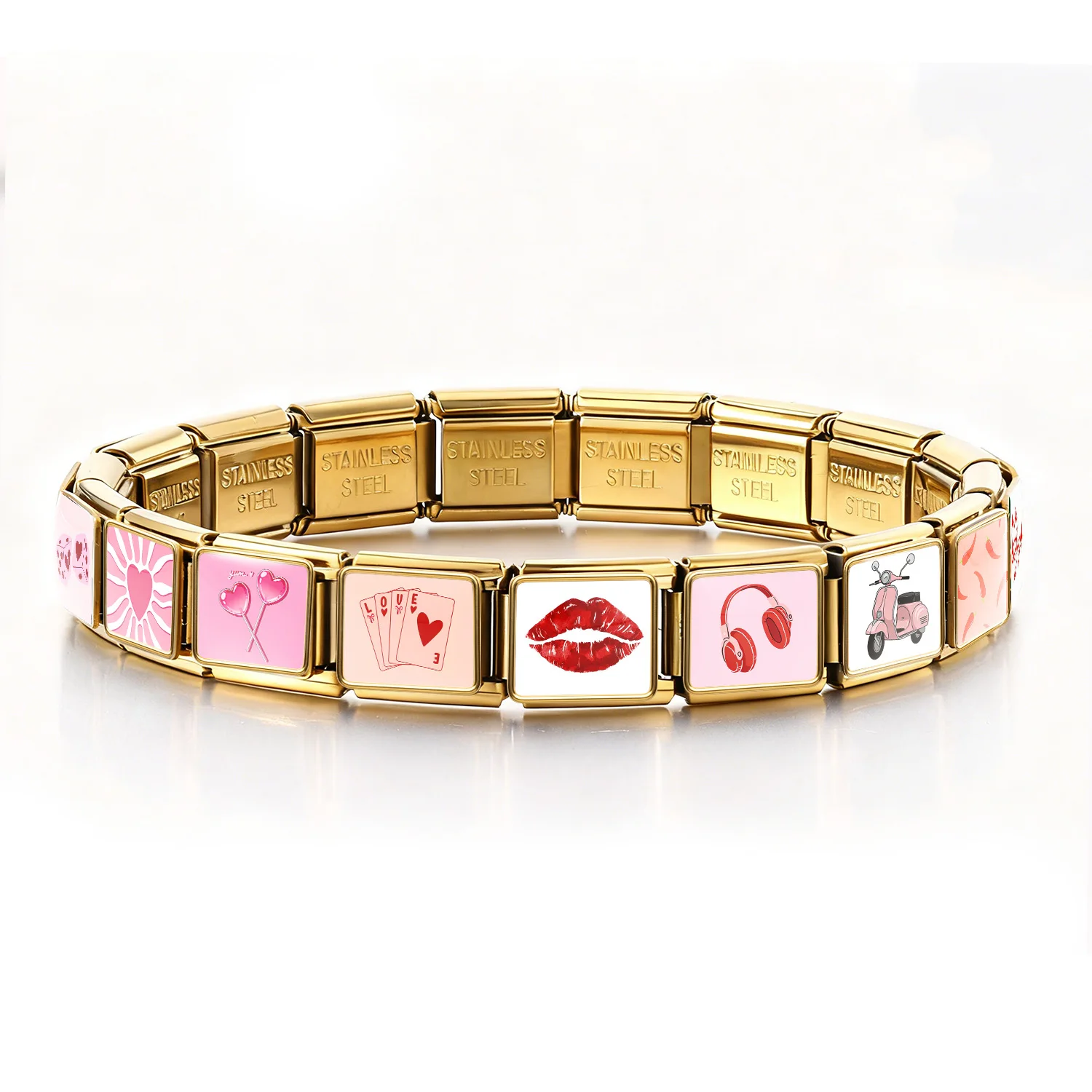 GEMOSA Niedliche Rosa Tanzschuhe Chili Weingläser Charm Schmuck Italienische Glieder Passend für 9mm Edelstahl Armband DIY Geschenk – Detail 3