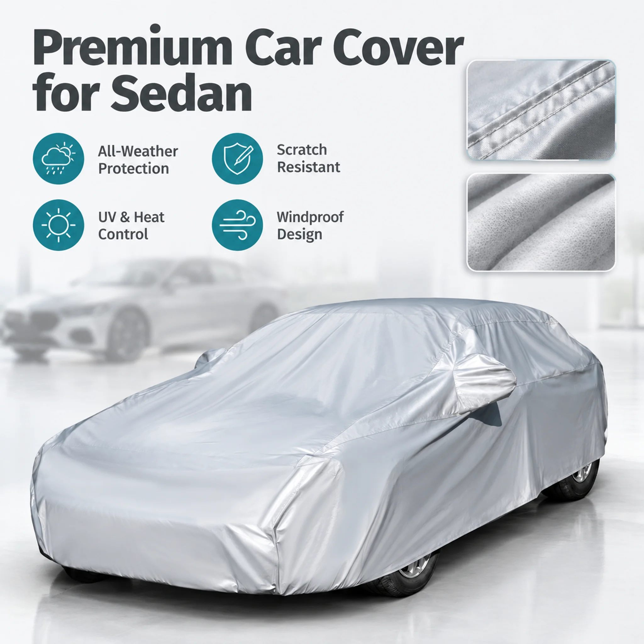 Copertura parziale per auto, protezione solare UV, copertura antipolvere per hatchback, berlina e SUV, protezione esterna universale per veicoli, copertura per parcheggio anteriore e posteriore,