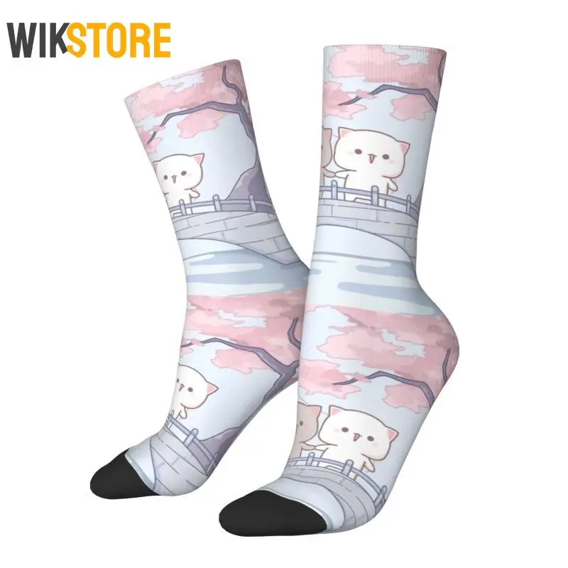 

Romantic Peach And Goma Mochi Cat Men's Crew Socks Unisex Kawaii Spring Summer Autumn Winter Breathable Dress Sock