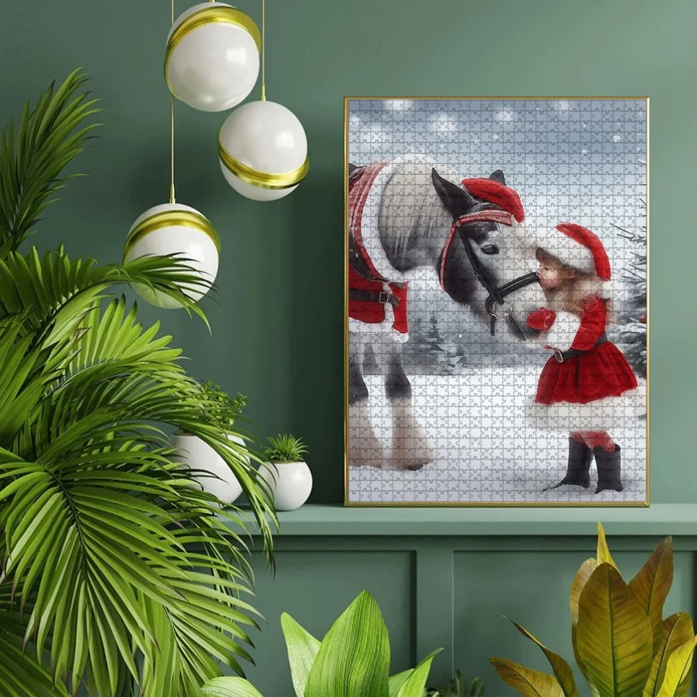 1000/500pcs Puzzles Featuring Girls, Horses, Christmas Hats, And Snowy Landscapes, Large Interactive Games for Adults And Fami