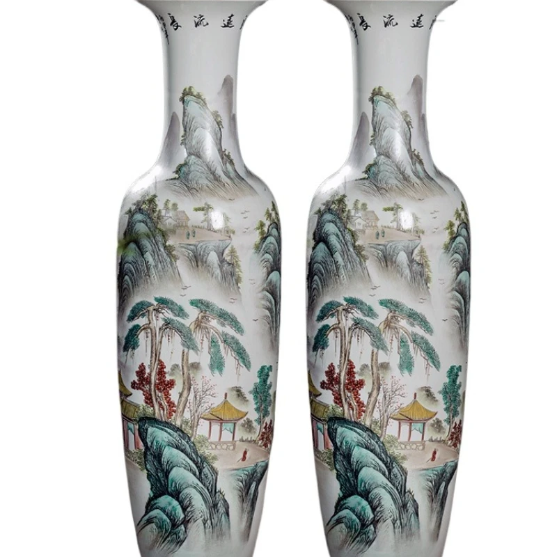 

Jingdezhen ceramic floor-to-ceiling vase Chinese-style flower arrangement living room entrance hotel famous hotel