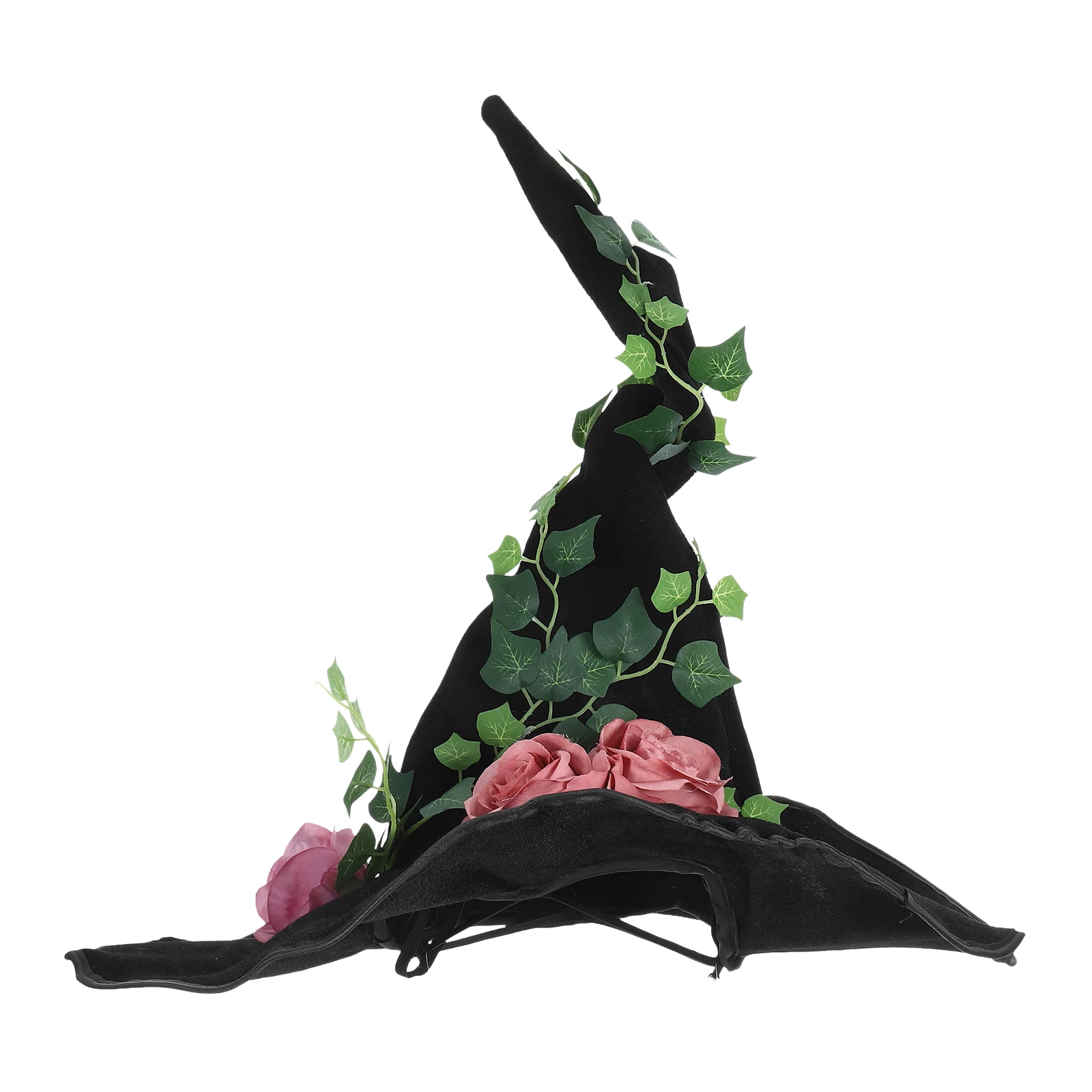 

Deluxe Witch Hat Halloween Costume Adult Black Rose Cap Cosplay Party Accessory Women Witches Wide Brim Costume Supply