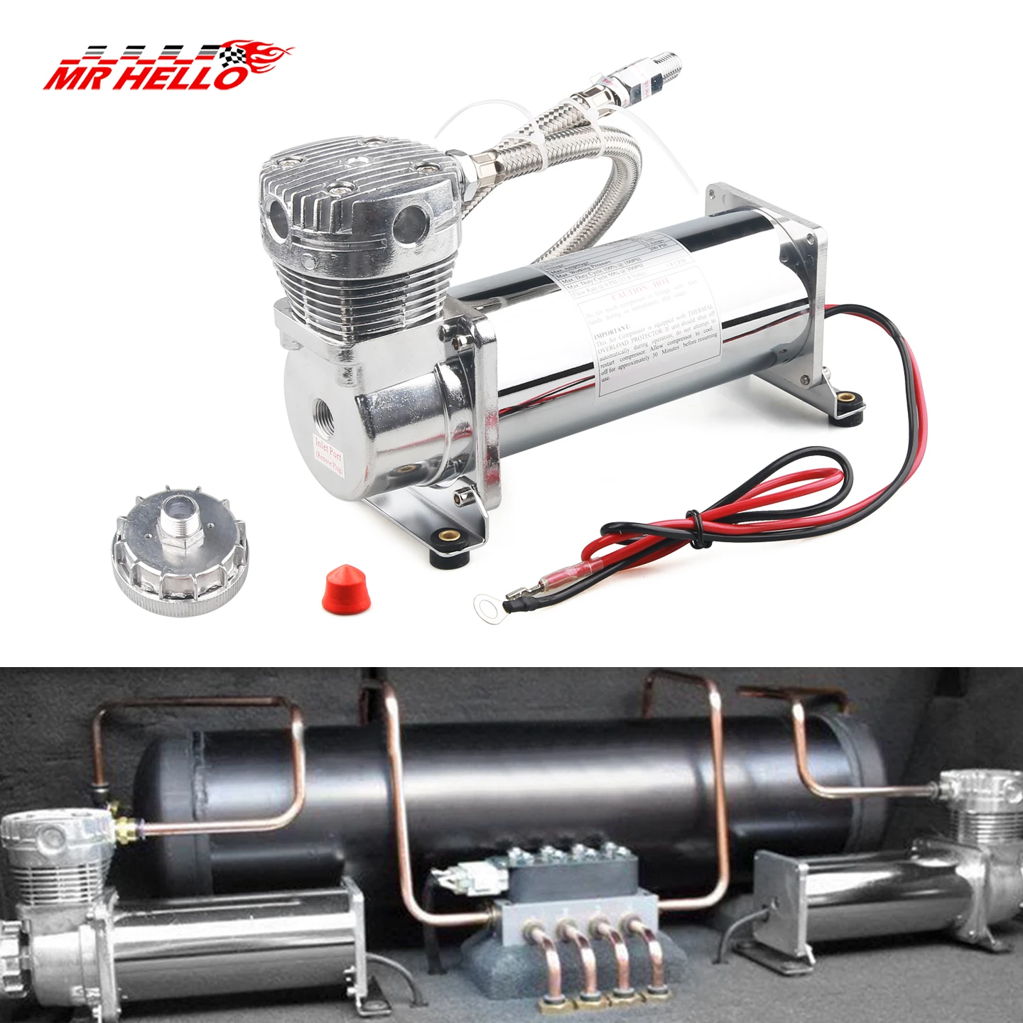 1/4 Npt 200PSI 480C 12V Luchtvering Compressor Pomp Kit Chroom ضاغط محمول