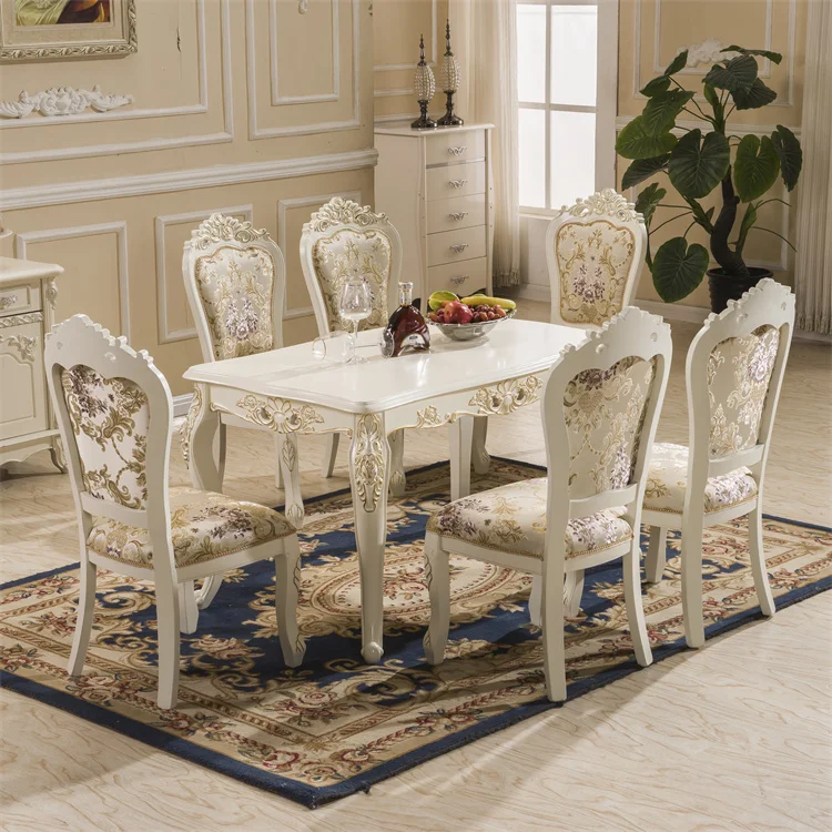 

European Dining Table And Chairs Combination Natural Marble Modern Simple Rectangular Small Apartment 6 People Simple European