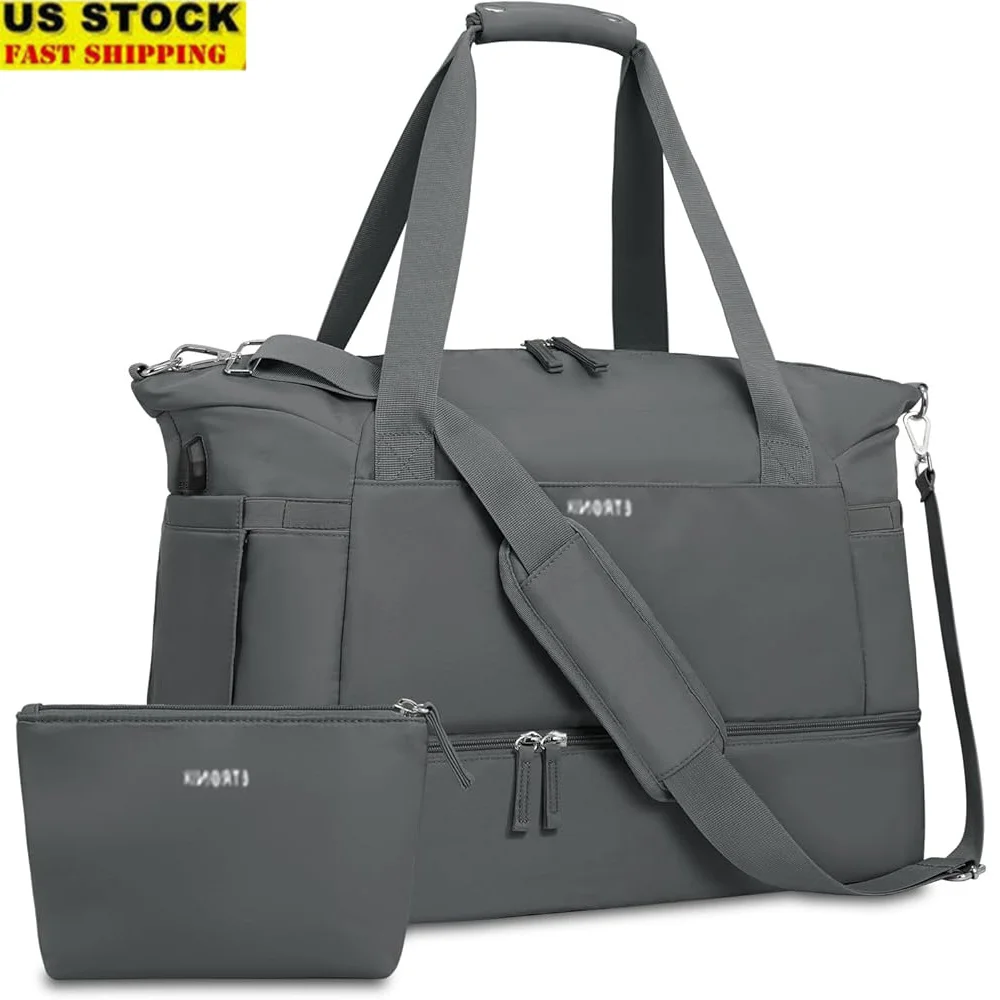 

Women Gym Bag Travel Duffel Bag with USB Charging Port Wet Pocket Shoe Compartment Overnight Weekender Sports Bag Large Capacity