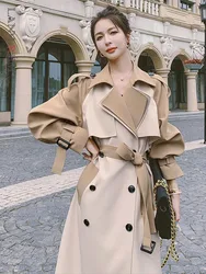 LANMREM Fashion Trench doppio petto per il tempo libero sciolto lungo Patchowrk contrasto colore giacca a vento cappotto 2024 primavera inverno nuovo 2 j454