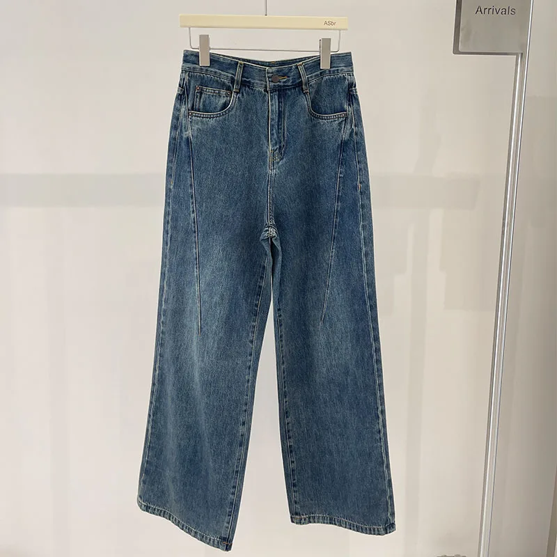 

Женские джинсы премиум-класса с высокой талией, прямого кроя, из эластичного хлопкового денима с антибактериальным покрытием, длинные, в диагональную полоску