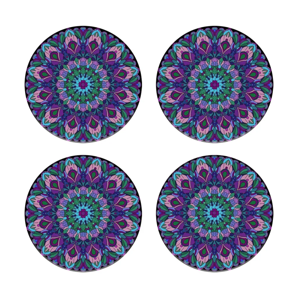 

purple mandala Coasters for Drinks, Absorbent Ceramic Stone Coasters Set of 4