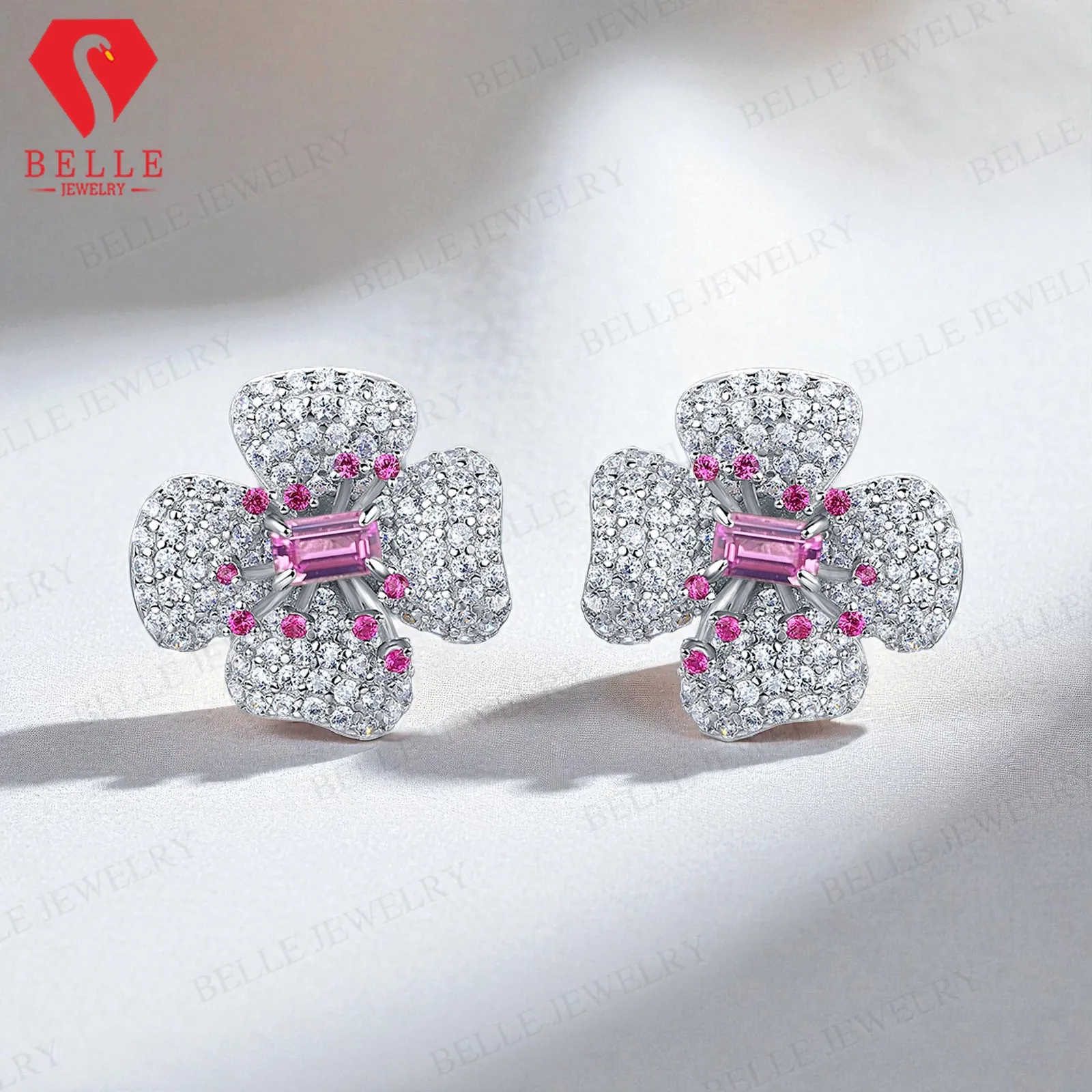 حلق على شكل فراشة زهرة 0.6-1 قيراط مع الزمرد/الماركيز روبي/الياقوت/كولومبيا/بادبارادشا لمناسبات غير رسمية لطيفة للنساء