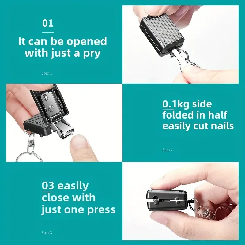 1pc Creative Mini Travel Case Folding Nail Clippers Golden Silvery Grey Portable Flip-Top Nail Clippers with Keychain As Gift