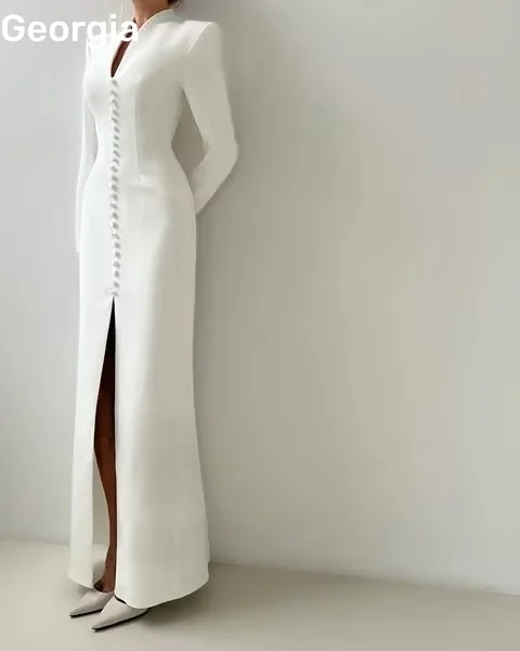 Personalizar vestidos de noche columna dividida con cuello en V vestidos para ocasiones formales cremallera hasta mangas largas vestidos de graduación hasta el suelo cumpleaños