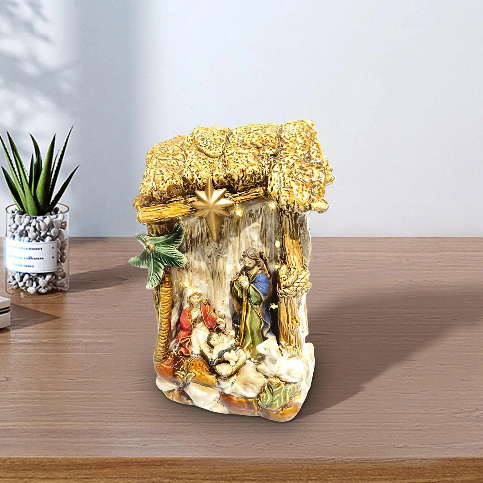 

Рождественские фигурки, скульптуры Святой семьи, светодиодная лампа для домашней столешницы