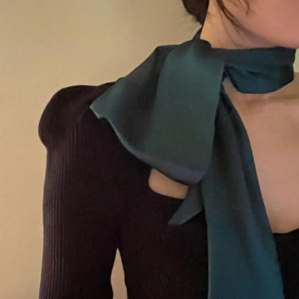 Solid Color Women Narrow Long Scarf Long Neckerchief Skinny Ribbon Headband Choker Chiffon Silk Satin Hair Scrunchies Hair Scarf