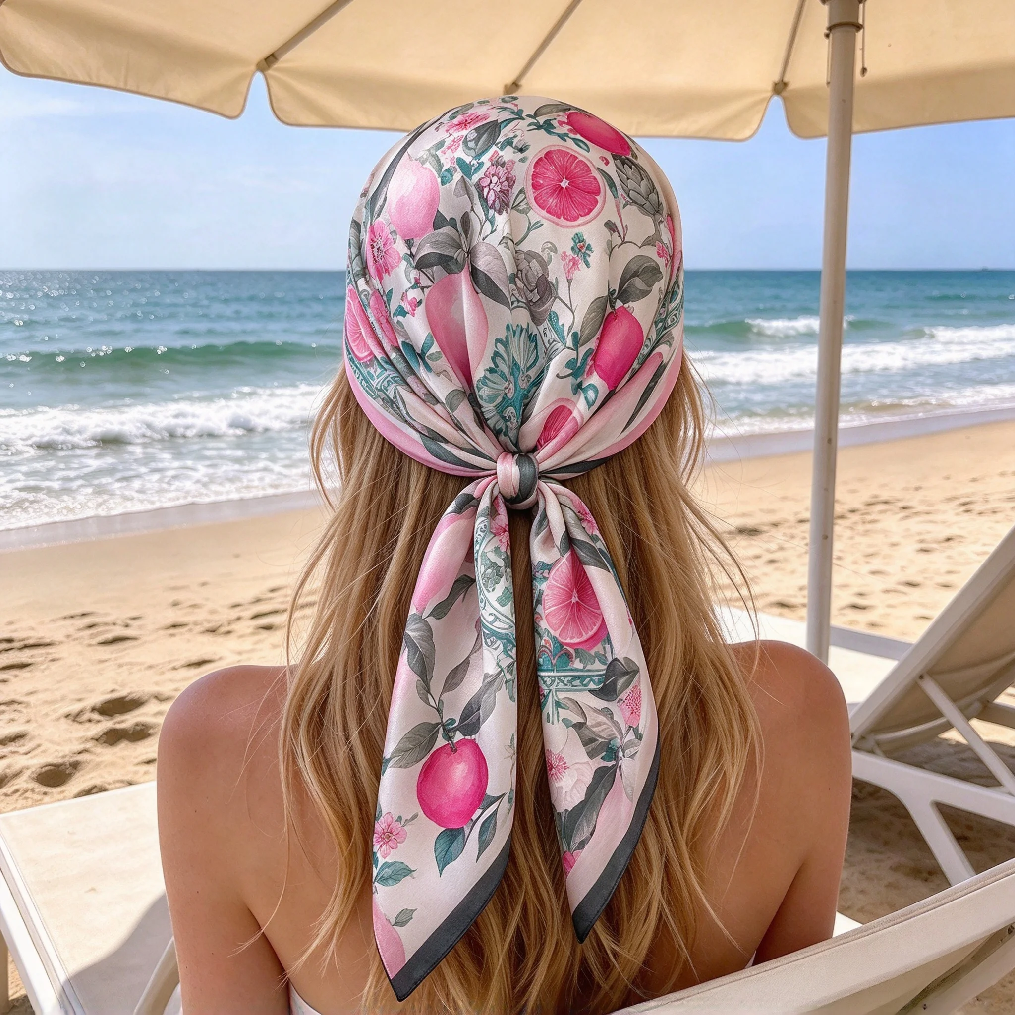 2026 New Fruit Printed Square Scarf For Women Fashion Bandanas Hairband Luxury Hijab Neckerchief Elegant Shawl Wraps