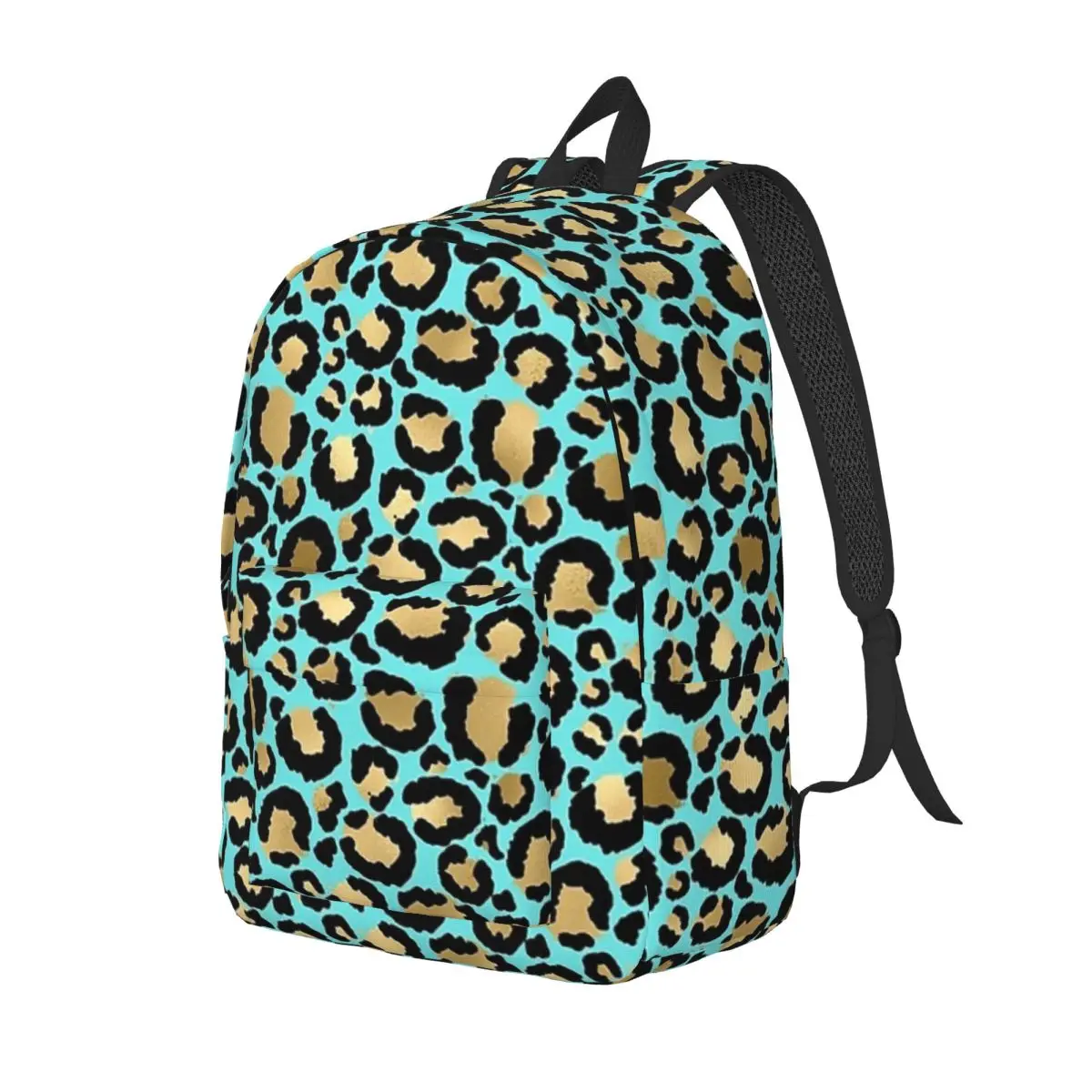 Blue Turquoise Gold Metallic Leopard Print Fur Spots Backpack Daypack Large Capacity Kids BookBag School Bag Shoulder