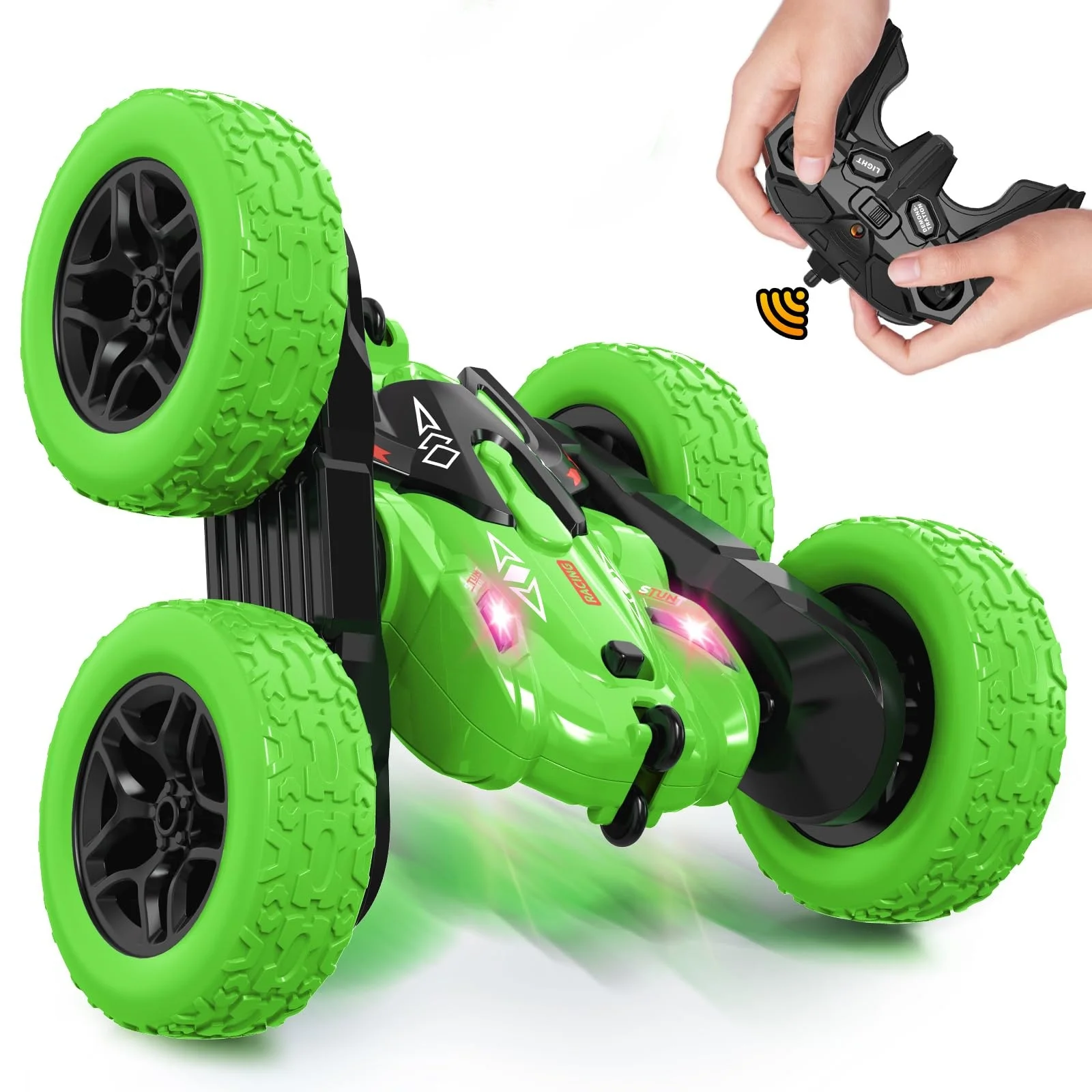 

RC Stunt Car 360 Degree Rotation, 2.4GHz Double-sided Driving, Green/purple/blue, Kids Toy for Outdoor Play