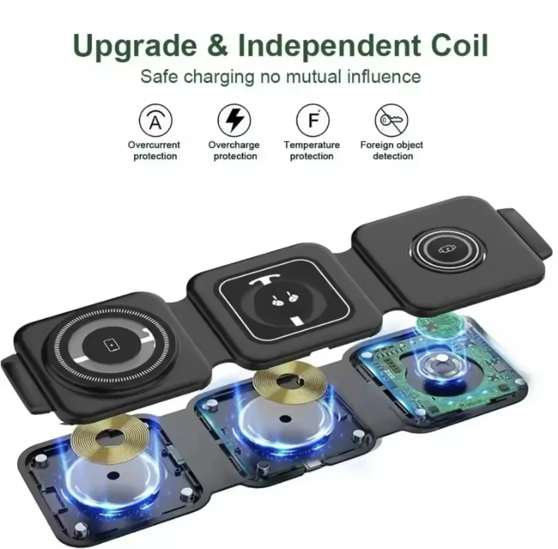 ZECAA 3 In 1 Foldable Magnetic Fast Charging Wireless Charger Stand For iPhone Air Pods Apple Watch Wireless Charger Pad