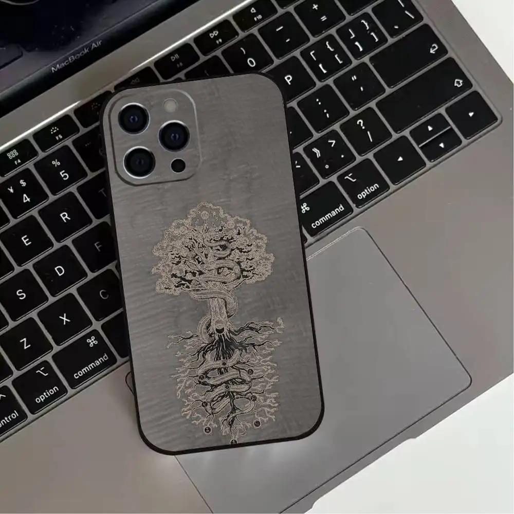 حافظة هاتف T-Tree Of L-life Y-Yggdrasil لهاتف iPhone 17,16,15,14,13,12,11 Plus، Pro Max، XS، غطاء أسود من السيليكون الناعم #4