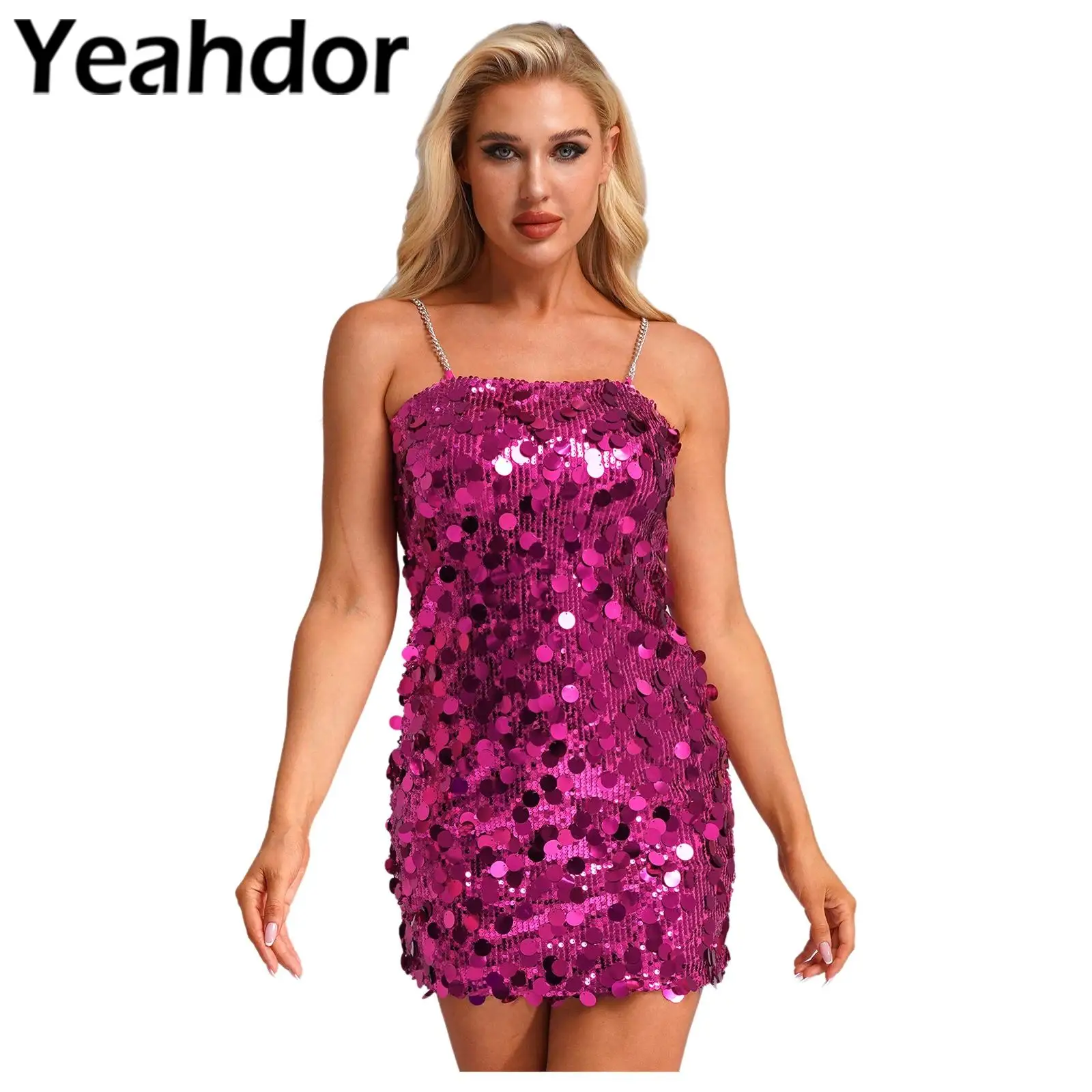 

Women Cocktail Party Dress Clubbing Dress Metal Chain Glittery Sequin Dress for Banquet Music Festival Club Prom Gown Clubwear