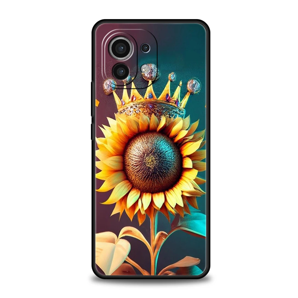 جراب هاتف عباد الشمس لـ Xiaomi Mi ، غطاء سيليكون لـ Mi 14 و 13 و 12 و 11 Ultra و 13T و 12T و Poco C51 و F3 و F4 و F5 و X3 و X4 ، NFC ، M3 Pro Lite ، 5G