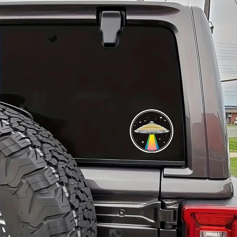 1PC Trendy Space UFO Decal - Eye-Catching Design with Rainbow Light for Vehicle & Gadget Customization