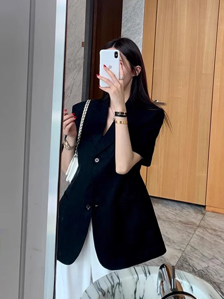 Chic Summer Vintage High-End Feel Colletto del vestito Bottone singolo Casual Versatile Dimagrante Or Sve Cotone Lino Jaet Donna