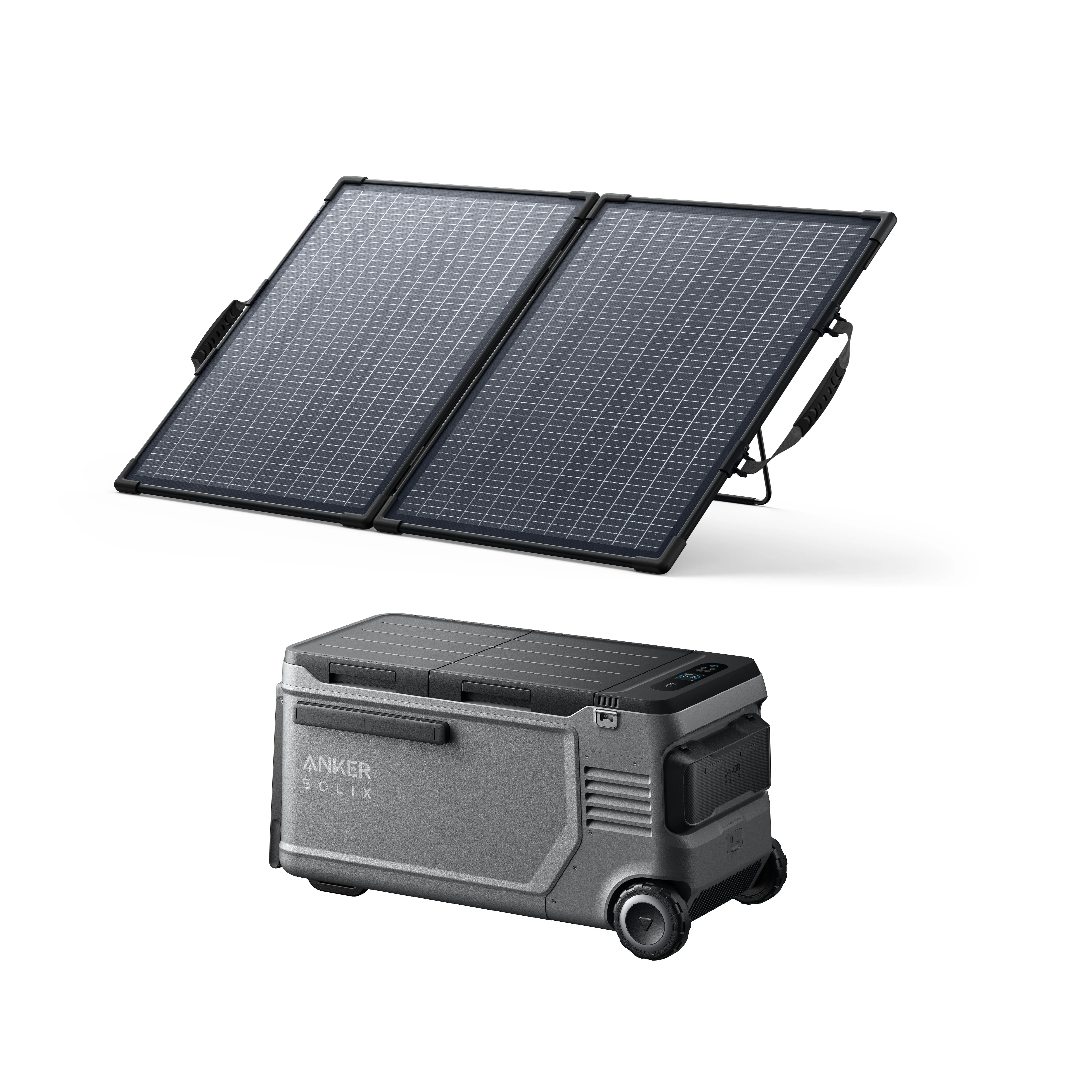 Portable Anker Solix EverFrost2 58L cooler KIT with bifacial solar panel 100W