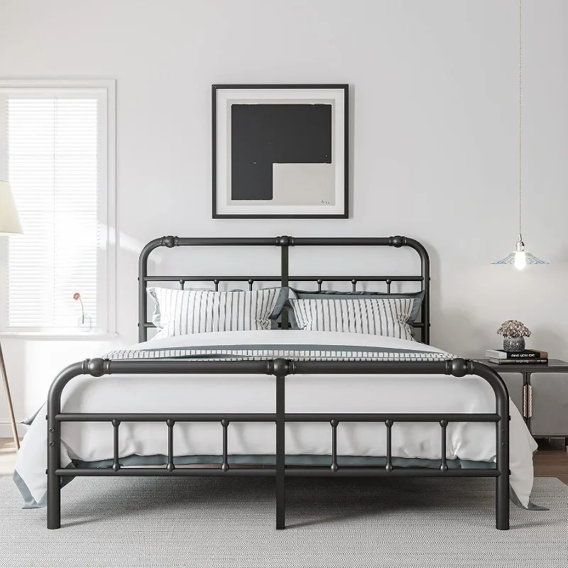 King Size Bed Frame with Headboard and Footboard, 18 Inches High, 3500 Pounds Heavy Duty Metal Slats Support