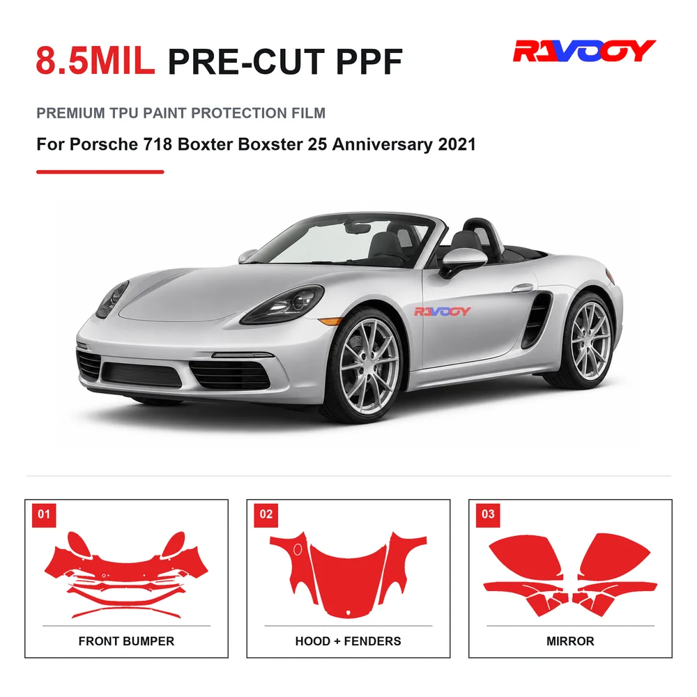 Precut PPF For Porsche 718 Boxter Boxster 25 Anniversary 2021 8.5mil TPU Clear Paint Protection Film Self Healing Hydrophobic UV