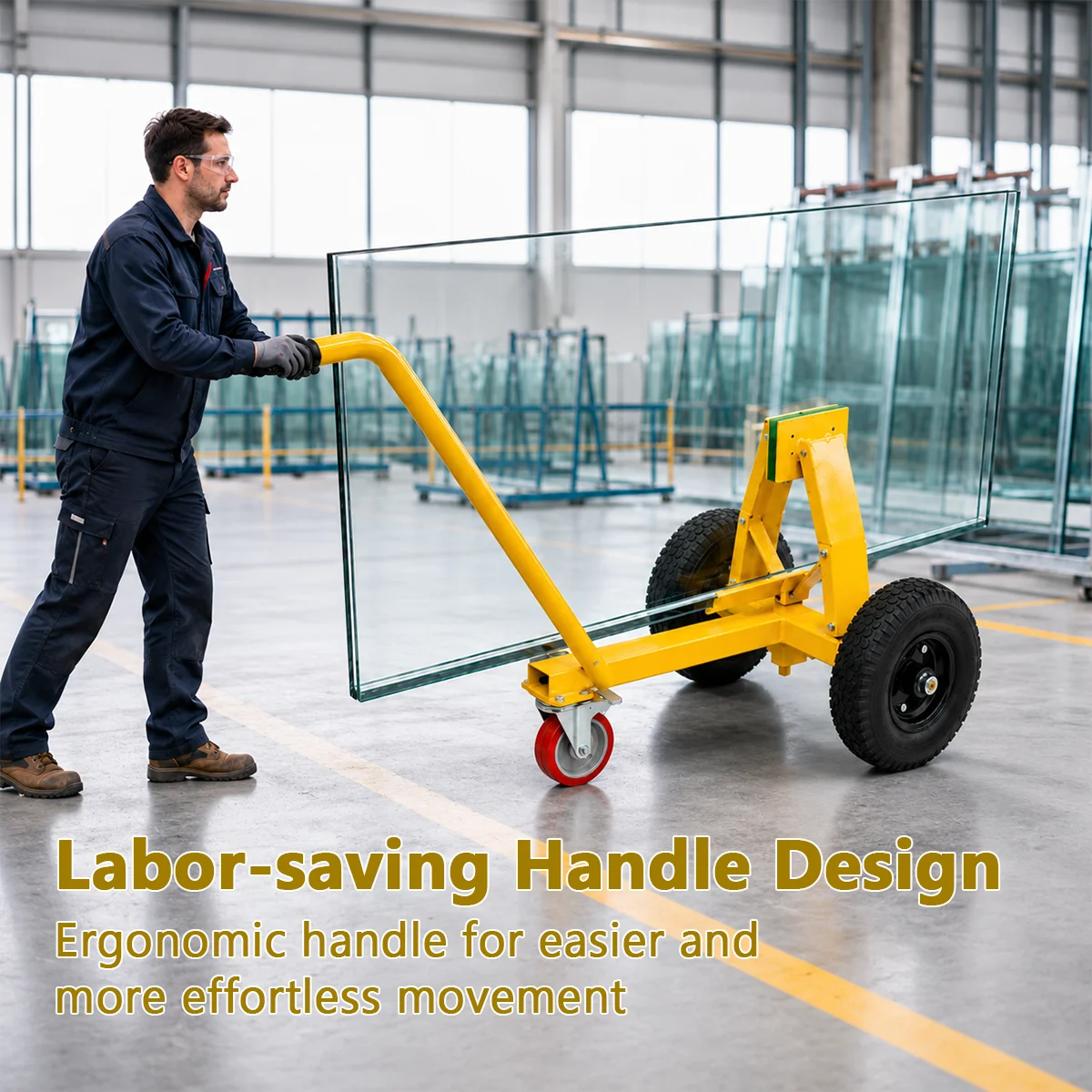 Industrial Glass Handling Trolley With Bearings Stable Steel Frame Heavy Duty Transport Wheels