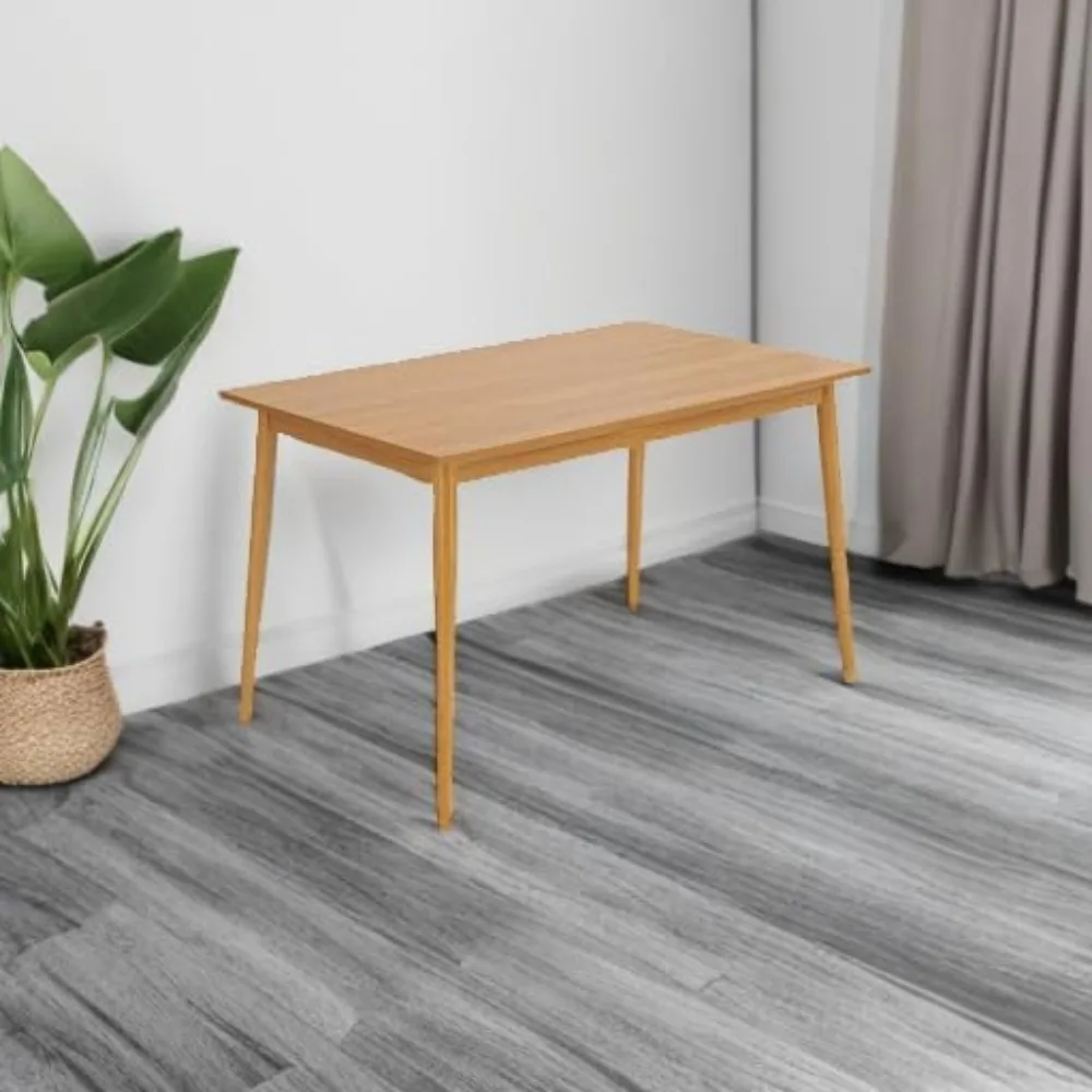 Tavolo da pranzo moderno Tavolo da cucina da 47 pollici con gamba in legno massello Finitura in rovere Tavolo da pranzo Sala da pranzo Mobili per la casa Naturale