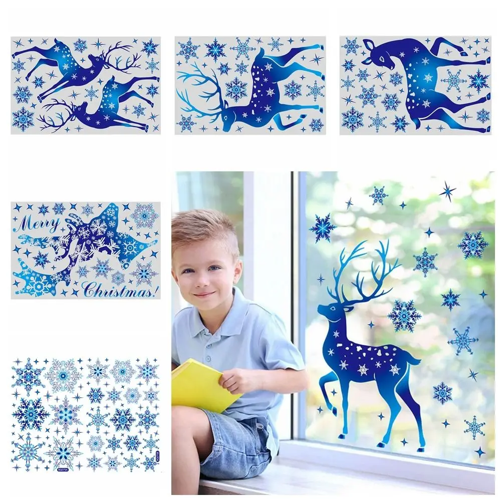 

DIY Christmas Elk Stickers Portable Double-sided Blue Snowflake Electrostatic Sticker Self-adhesive Snowflake