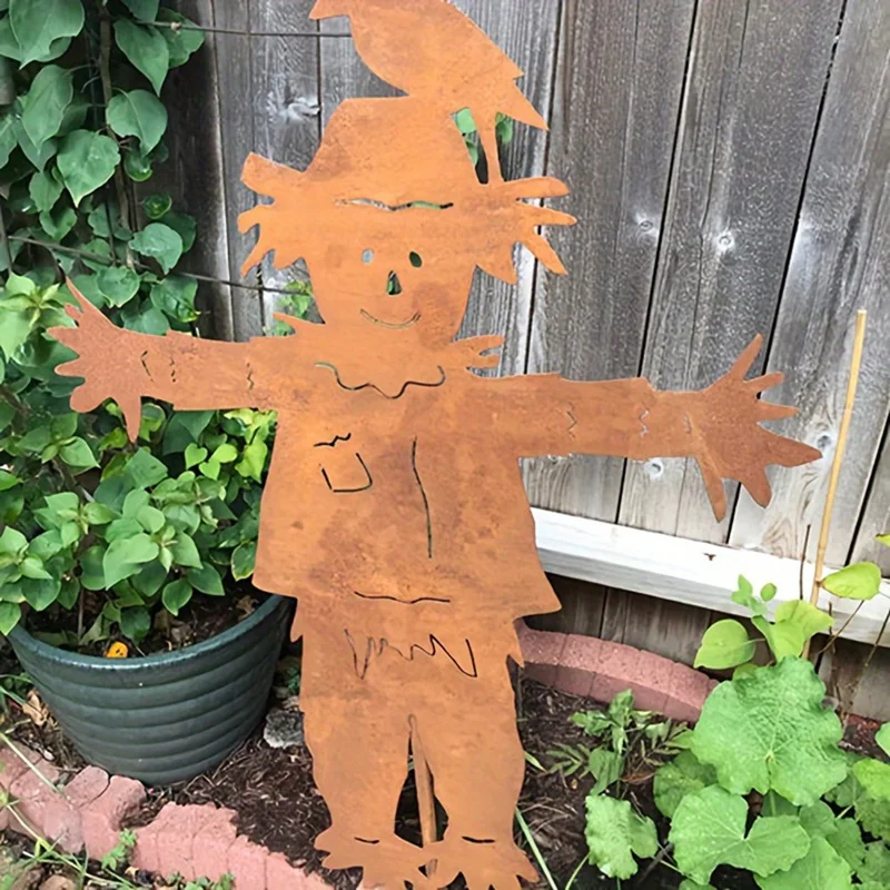 Scarecrows Garden Stake, Metal Yard Sign Fall Halloween Thanksgiving Outdoor Decoration Scarecrows Sculpture For Patio