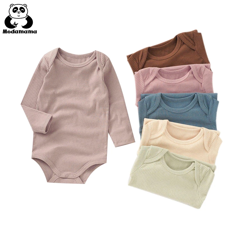 

Modamama Newborn Clothes Solid Color Baby Boy Girl Romper Long Sleeve Ribbed Jumpsuit Organic Cotton Baby Pajamas Romper