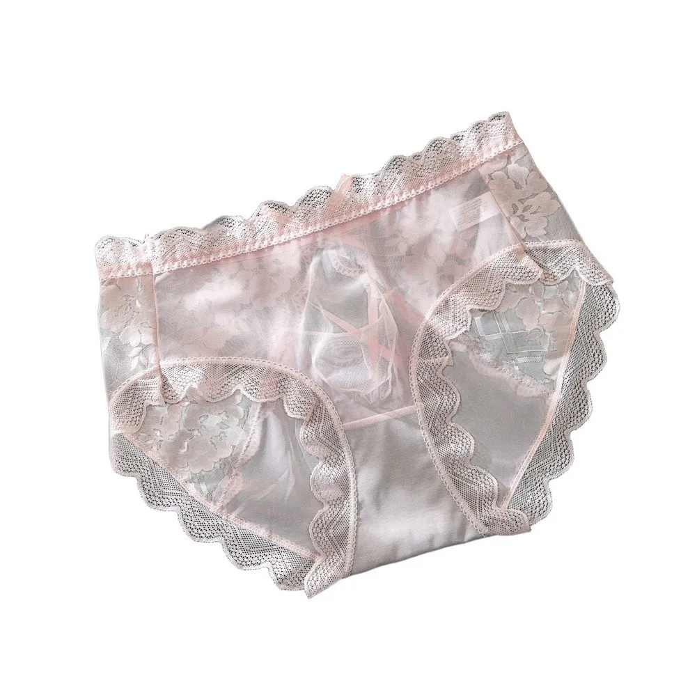 Men Ice Silk Briefs Mid Waist U Pouch Lace Thongs Thin Breathable Underwear For Daily Wear Mans Panties