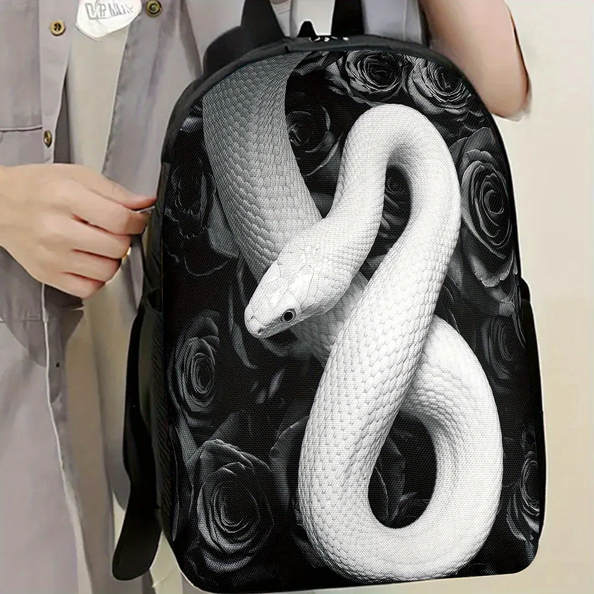 

1 Black & White Snake Large Capacity 17 Laptop Backpack with Water Bottle Bag - Lightweight Durable School Bag, Unisex Fall