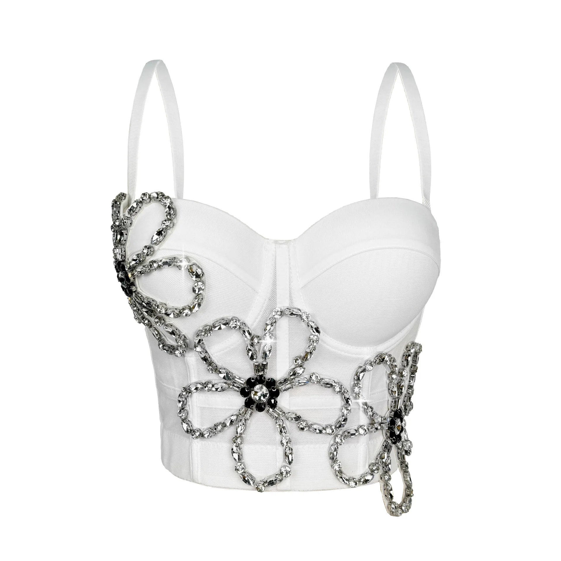 Maßgeschneiderter Damen-BH mit Diamant-Blumen-Fischgrätenmuster, schmal sitzende Leibchenweste, halbtransparentes Mesh-Fischgräten-Top, sexy BH